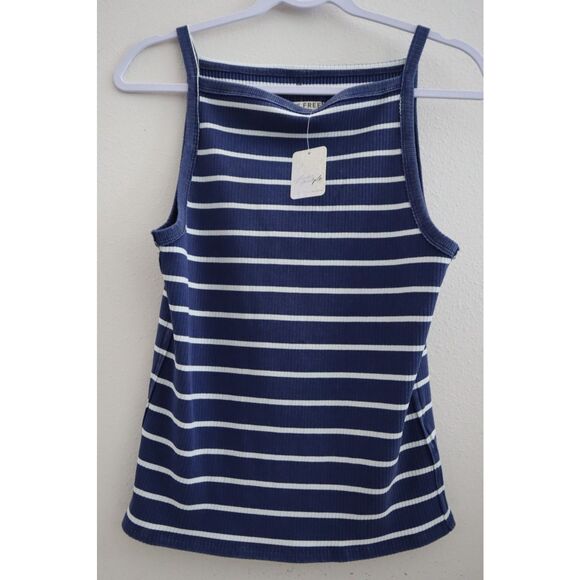 We The Free x Free People OB2223527 Women Sz L Navy Combo Mia Tank-Yd Stripe Top - Picture 1 of 12